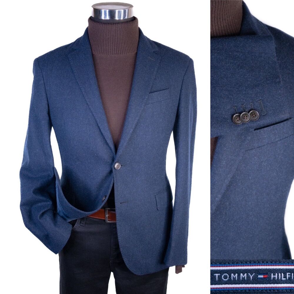 Tommy Hilfiger Mens Blazer Jacket Size 36 Navy Blue Solid Wool Sport Coat 2-Bttn
